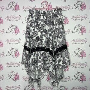 Katies skirt paisley whimsyical white black flowy maxi midi skirt ribbon bow